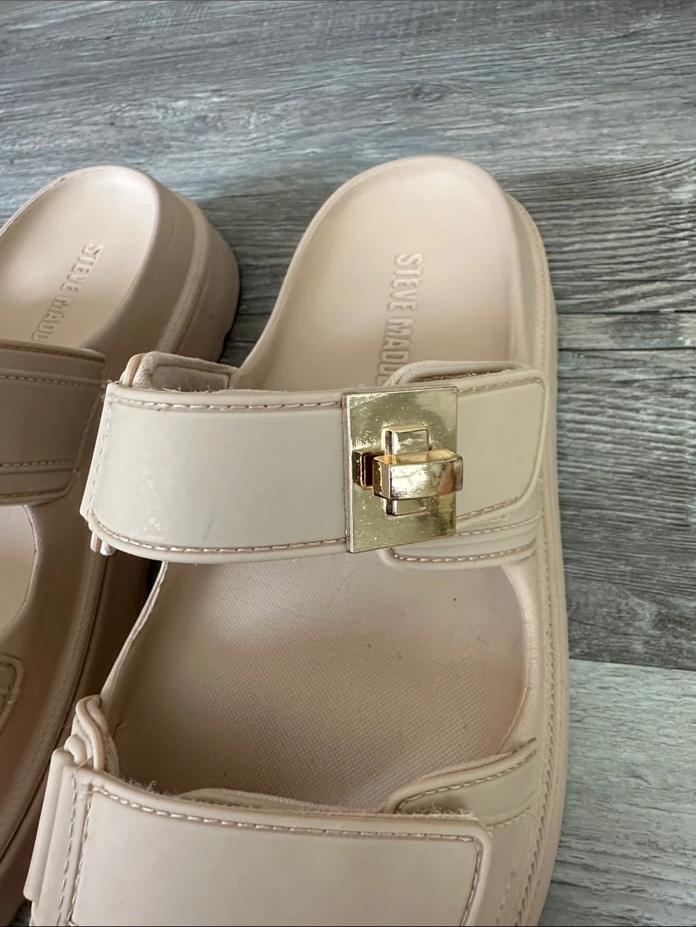 Steve Madden Beige Double-Strap Sandals Slides- Size 7